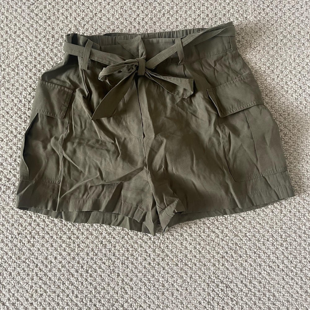 Mango Green Cargo Shorts with Tie Waist